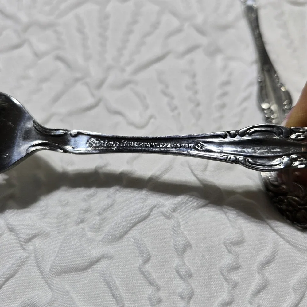 Springtime Stainless Steel Salad Forks‎ Set Of 3 Ornate Handles Japan Vintage